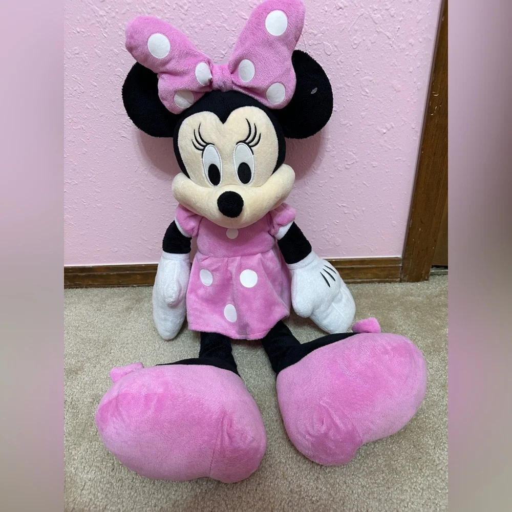 Large 24” Disney Minnie Mouse Plush Stuffed Toy Pink Polka Dot